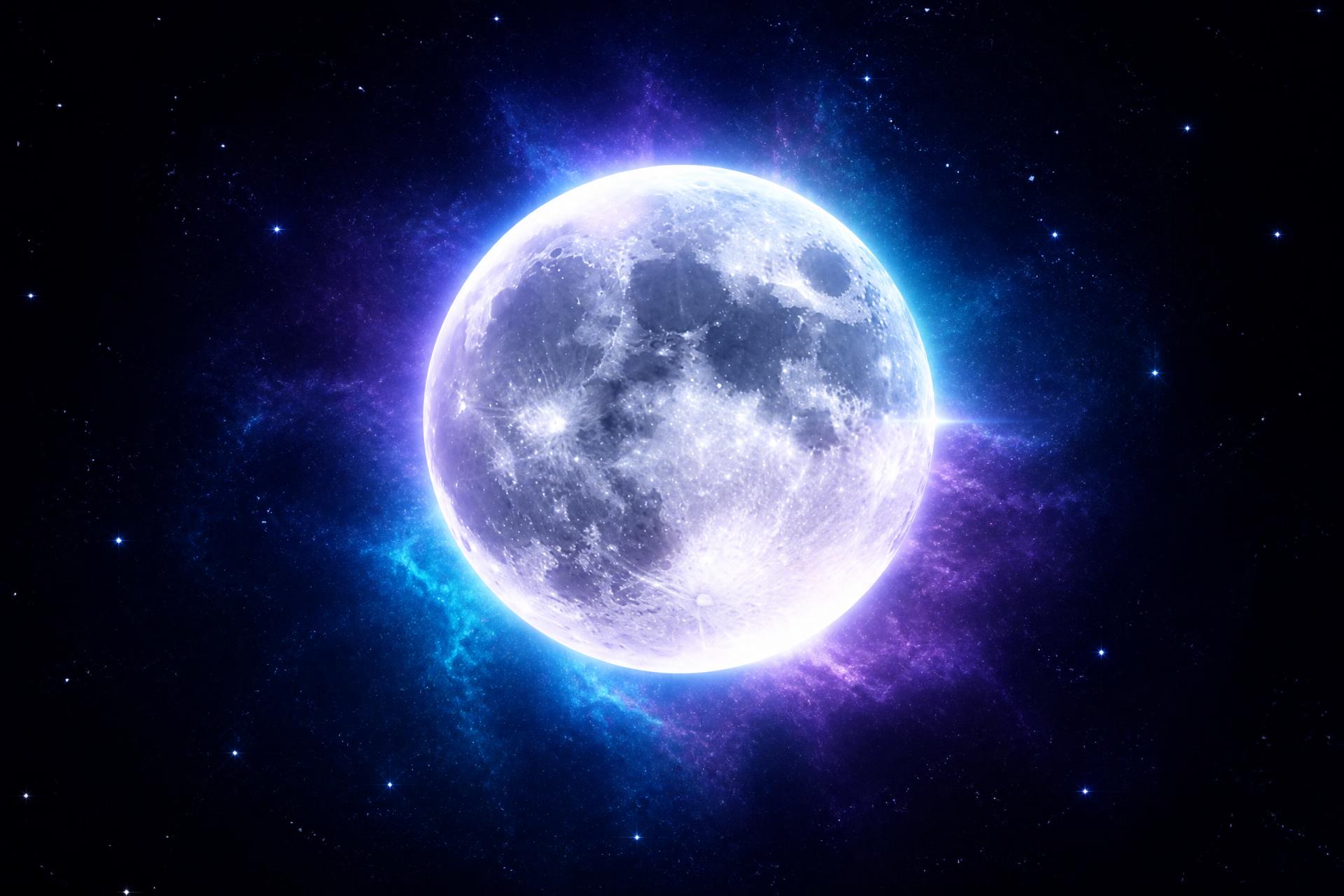 Glowing moon over deep space